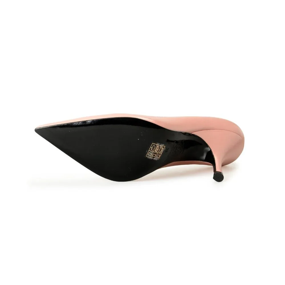 Versace Women's Gold V-Logo Dark Rose 100% Leather Heeled Pumps Shoes US 6 IT 36 - Picture 6 of 8
